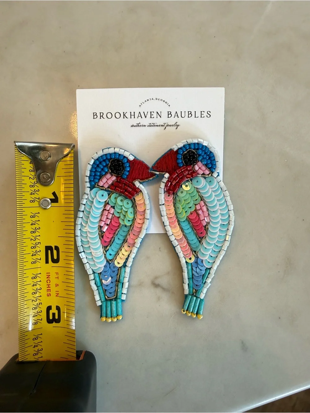 NWT Handcrafted Sequin Parrot Earrings
